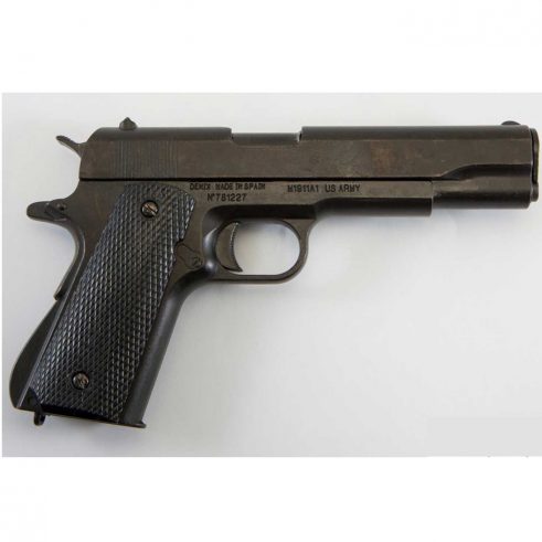 Pistola automática 45 M1911 A1 Fabricada por Colt USA 1911 DENIX. Cachas negras en Plástico Grabado