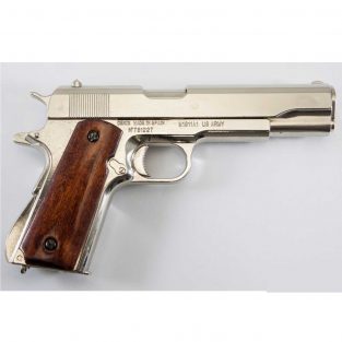 Pistola Automática 45 M1911 A1 USA 1ª y 2ª Guerra Mundial en Plata con Cachas de Madera DENIX Ref 6316