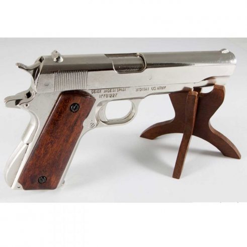 Pistola Automática 45 M1911 A1 USA 1ª y 2ª Guerra Mundial en Plata con Cachas de Madera DENIX Ref 6316