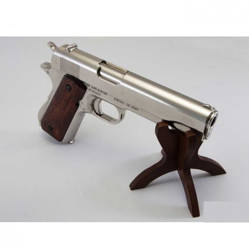 Pistola Automática 45 M1911 A1 USA 1ª y 2ª Guerra Mundial en Plata con Cachas de Madera DENIX Ref 6316