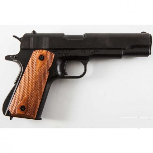 Pistola Automática 45 M1911A1 Negra con Cachas de Madera Grabada 1ª y 2ª Guerra Mundial Ref 8316