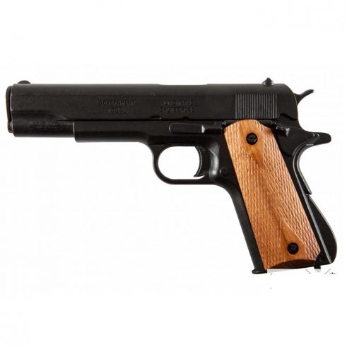 Pistola Automática 45 M1911A1 Negra con Cachas de Madera Grabada 1ª y 2ª Guerra Mundial Ref 8316